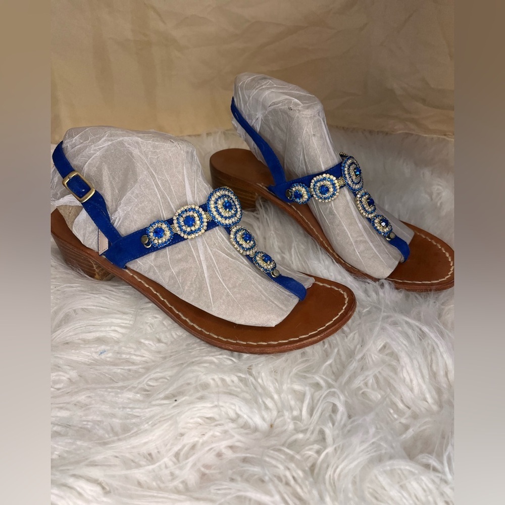 Moda positano Elegant Blue Beaded Women's Sandals - Picture 1 of 6